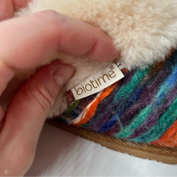 BIOTIME Shearling Fur Juarez Southwestern Multicolour Wool Cozy Slide Slipper 9 - Picture 16 of 16